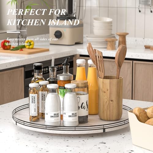 AMH 24-Inch Whitewashed Farmhouse Wooden Lazy Susan Organizer - Image 2
