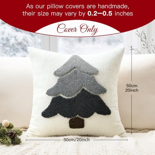 Artscope Chenille Christmas Tree Throw Pillow Covers 20x20 Set of 2-Gray - Image 6
