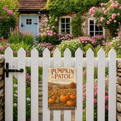 Decorative Tin Sign Vintage Metal Tin Sign Rustic Pumpkin Patch Country Farm Landscape Fall Wall Decor for Farmhouse Kitchen Porch Garden Shed 12×16 Inches with Metal Frame - Image 7