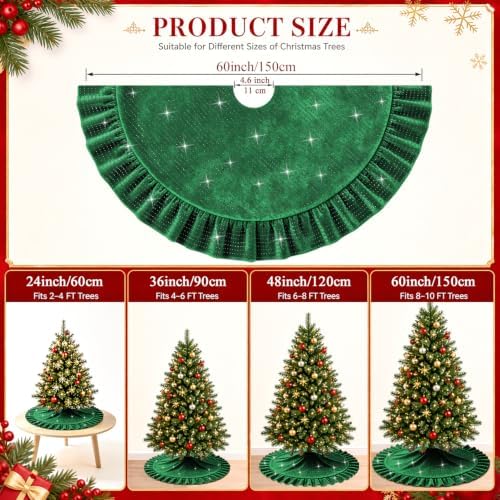 Green Tree Skirt Small Sequin Christmas 60 Inch Velvet Mini for Pencil Glitter Skirts Collar Sparkle Decorations - Image 3