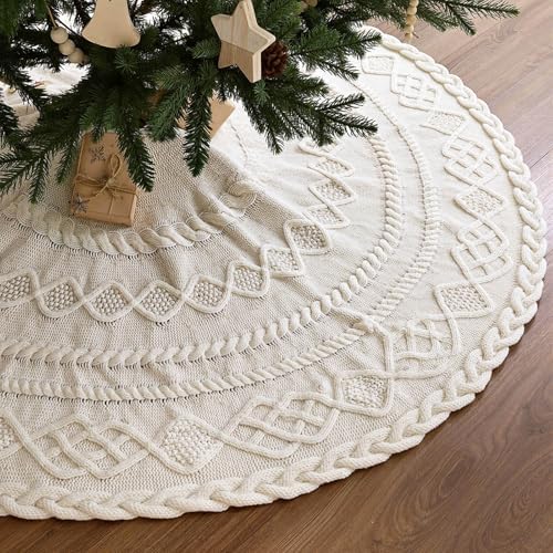 Knit Christmas Tree Skirts, Neutral Tree Skirt, Cozy Christmas Decorations by LimBridge