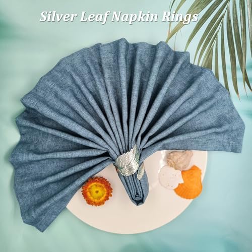 Silver Napkin Rings Set of 50,Metal Leaf Napkin Ring Silver Cloth Holders Bulk for Weddings Holiday Dinner Party Spring Thanksgiving Christmas Gathering Banquet Dinner White Table Decor(50) - Image 6