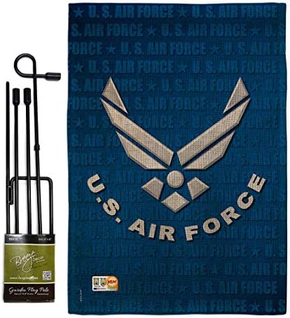 US Air Force Burlap Garden Flag - Set with Stand Armed Forces USAF United State American Military Veteran Retire Official - House Decoration Banner Small Yard Gift Double-Sided Imported 13 X 18.5 by Breeze+Decor