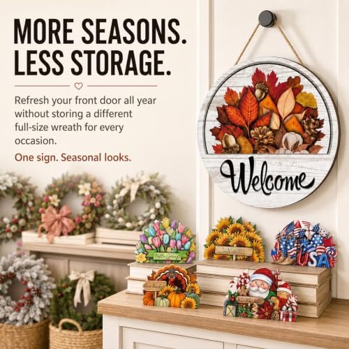 16-Piece Interchangeable Welcome Sign for Front Door, Wood Decor，1 - Image 2