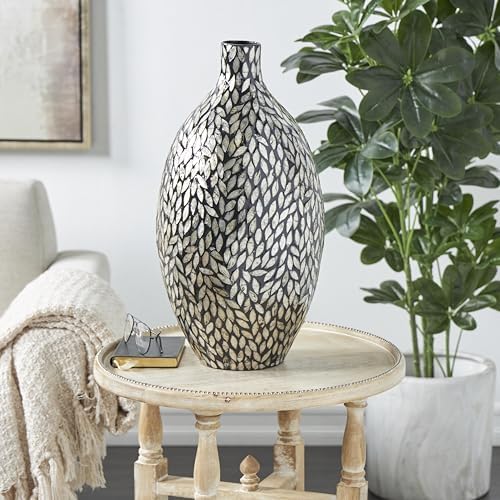 Deco 79 Mother of Pearl Shell Handmade Decorative Vase Mosaic Floral Inspired Centerpiece Vase, Flower Vase for Home Decoration 11" x 11" x 22", Black - Image 5