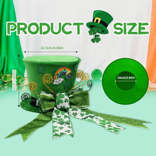 nuvagiki St. Patrick's Day Tree Topper Hat, Green Velvet Top Hat Tree Topper with Shamrock Ribbon Bow, St. Patrick's Tree Tooper Ornaments Decorations for Home Indoor, St. Patrick's Day Gifts - Image 3