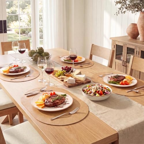 MOSAYT Vinyl Faux Leather Oval Placemats, Set of 6, Camel - Image 3