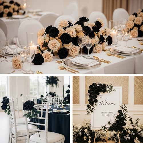 Auihiay 60PCS Black Roses, Fake Roses, Artificial Roses, Velvet Silk - Image 6