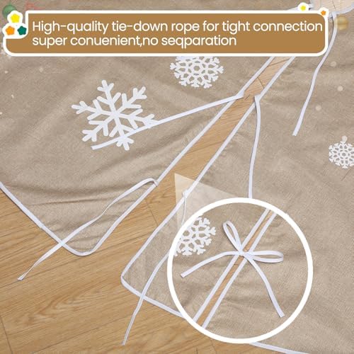 Large Christmas Burlap Tree Skirt Snowflake, 84 Inch, Beige - Image 4