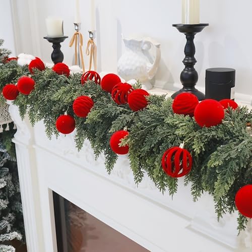 3.15In Red Velvet Christmas Ornaments Set,12Pcs Flocked Ornaments Balls - Image 6