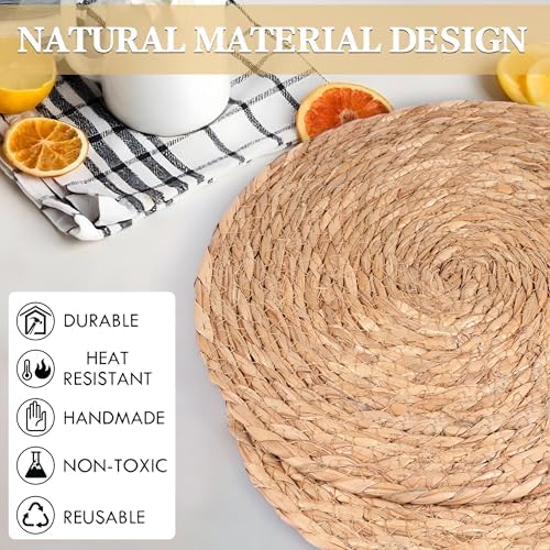 Round Woven Placemats Set of 12，12 Inch Natural Rattan Placemats Hand-Woven Water Hyacinth Placemat Farmhouse Rustic Braided Boho Wicker Table Mats for Christmas Dining Table Wedding Home (12 Inch) - Image 3