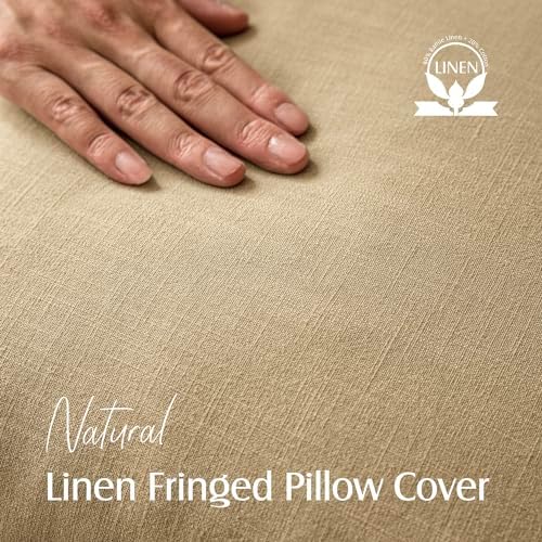 Foindtower Decorative Linen Fringe Throw Pillow Covers 22×22 Light Khaki - Image 2