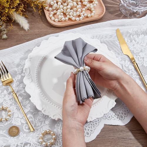 Peacoblue 120Pcs Gold Napkin Rings Imitation Pearl Ring Napkin Holder for Table Decor Settings, Vintage Napkin Ring for Wedding Christmas Thanksgiving Day Party - Image 3