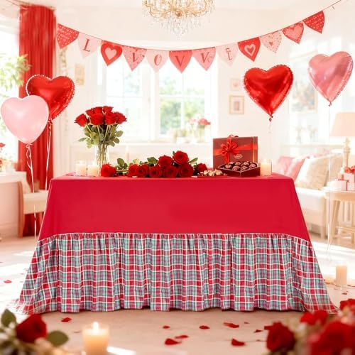 Fanqisi Red Ruffle Table Cloth Gingham Tablecloth - 90 x 132 Inch Polyester Tablecloths Rectangle Washable Farmhouse Table Cover for Birthday Wedding Picnic Dessert Holiday Party Decoration - Image 4