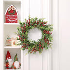SHACOS Artificial Christmas Wreath 20" Winter Wreaths Pine Red Berries Xmas Holly Berry Decoration for Front Door Window Party Holiday, Red Green - Image 2