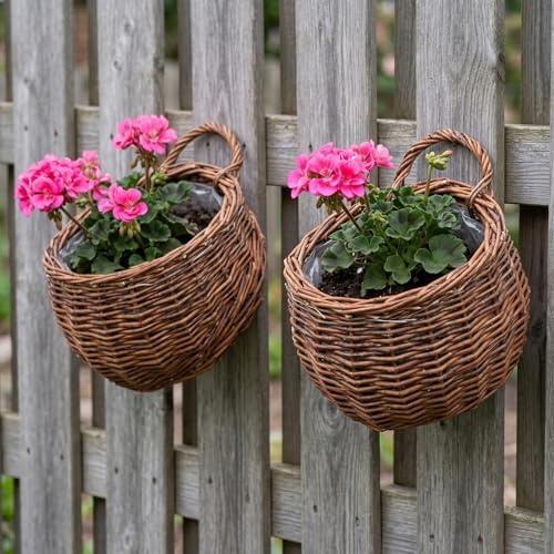PRETYZOOM 2 pcs Woven Rattan Wall Mounted Flower Basket Hanging Flower Basket for Wall Decor Decorative for Artificial Flowers 9.84 X 7.87 X 3.93 in Home Office Hotel Restaurant - Image 7