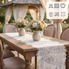 15 Pcs White Lace Table Runners, 14 x 120 Inch Vintage Embroidered Boho Tablecloth, Lace Table Runners for Wedding Bulk, Rustic Decor for Bridal Shower Party - Image 4