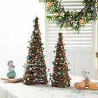Glitzhome Set of 2 Easter Rattan Table Trees, Decorative Rattan Table Tree with Pink Blue Berries Balls Table Centerpiece for Easter Day Party Festival Home Decor - Image 3