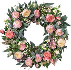 Balsam Hill Outdoor Provence Rose Spring & Summer Wreath - 28" Premium UV-Protected Floral Door Wreath for Front Door, Patio, & Garden by BalsamHill