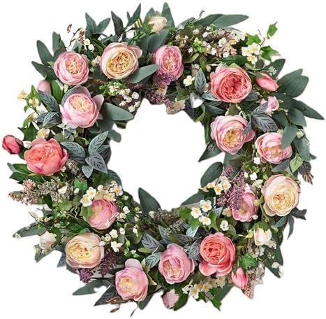 Balsam Hill Outdoor Provence Rose Spring & Summer Wreath - 28" Premium UV-Protected Floral Door Wreath for Front Door, Patio, & Garden by BalsamHill