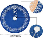 Blue Christmas Tree Skirt Velvet 48 Inch - Floral Embroidered Decoration - Image 5