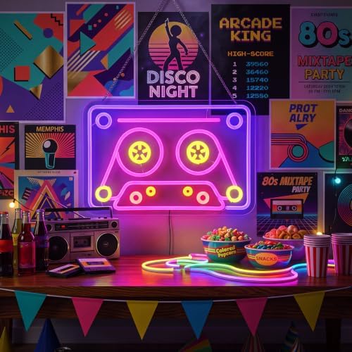 Zhengmy 80s Cassette Tape Neon Sign, Retro LED Light for Wall Decor by Zhengmy