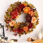 2 Pcs Fall Wreaths for Front Door, 24 Inch Fall Door Wreath with Hydrangea - Image 2