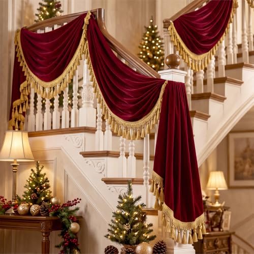 Red Velvet Christmas Banner 120 x 30 Inch Vintage Mantel Garlands - Image 6