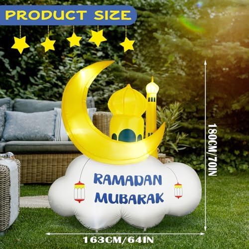 Gemscream 5.9FT Ramadan Inflatable Outdoor Decorations Moon Eid Mubarak Inflatables Blow up Muslim Holy Celebration Decor with LED Lights Muslim Islamic Blow up for Holidays Yard(Chic) - Image 2