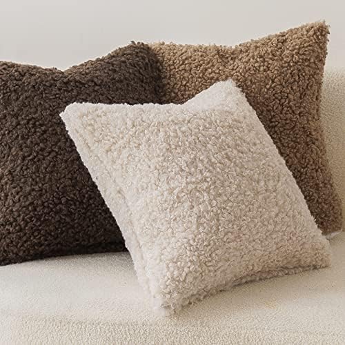 Foindtower Decorative Fuzzy Faux Fur Throw Pillow Cover 26x26 Inch Ivory - Image 4