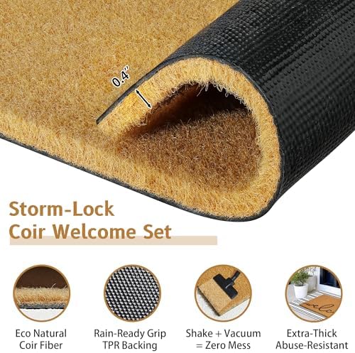 2 Pcs Summer Door Mat, Coco Coir Welcome Doormat with Black and White Striped Mats, Extra Thick & Non-Slip Backing for Farmhouse Front Porch Entryway, Seasonal Layered Porch Décor Floor Mat (Welcome) - Image 4