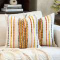 Aeckself Boho Pillow Covers 18x18 Inch Set of 2, Farmhouse Decorative Striped Square Chenille Tufted Accent Neutral Throw Pillow Covers for Living Room Couch Bed, Yellow Orange by AECKSELF