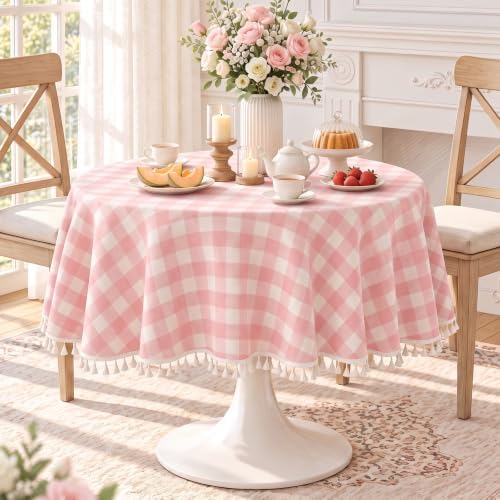 Pink Gingham 60 Inch Round Tablecloth (Fits 30-48" Table) - Image 2