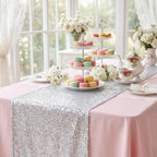 Silver Sequin Table Runner 12x108 Inch 15 Pack Wedding Party Table Decor - Image 3