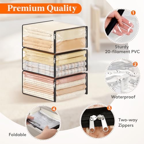 Lifewit 36L Clear Sheet Storage Bags with Zipper 8 Pack, Plastic Sweater Storage Bins for Clothing, Vinyl Foldable Clothes Containers Organizers for Closet, Blankets, Bedding 17.7 x 15.7 x 7.9 Inch - Image 3