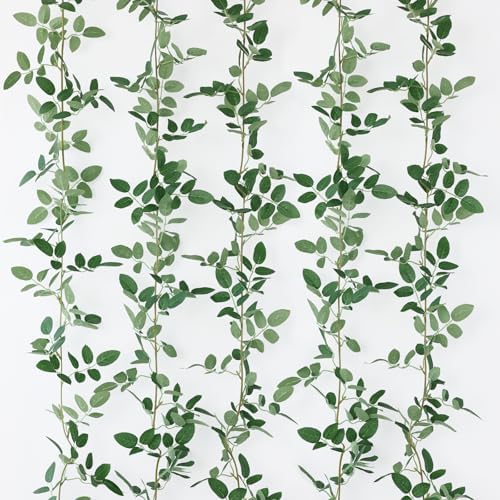 mizii 5 Packs 340" Artificial Vines Garland Fake Vine with Small Green Leaves Silk Rose Leaf Faux Hanging Plants Greenery Decoration for Outdoors Indoor Table Centerpieces Wedding Decor (Rose Leaves) by Mizii