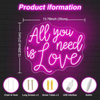 All You Need Is Love Neon Sign, Wedding LED Neon Light, Wedding Party Backdrop Wall Decor Valentine's Day Personalized Gift, Couple Room Light, Bar Home Lamp Party Dorm Living Room-Pink-14"x12" - Image 3