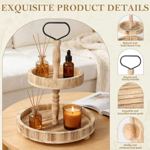 Horse Rustic Wooden Tiered Tray, 18.5x12.5 2 Tier Farmhouse Decor Cupcake Stand, Round Serving Tray for Home Kitchen Shelf Dinning Table Seasonal & Independence Day,Halloween,Christmas Decorations - Image 4