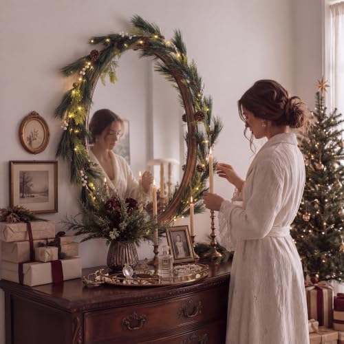 Suncalla 4 ft Pine Needles Christmas Mirror Garland with Light - Image 3