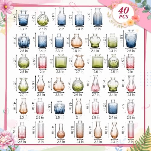 40 Pcs Colorful Glass Bud Vases for Wedding, Vintage Multicolor - Image 2