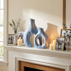 Blue Ceramic Flower Vase Set of 2, Unique Modern Decor by TZIZO - Image 6