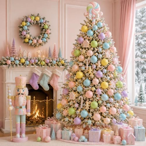 Lunmon 64 Pcs Pastel Christmas Ball Ornaments Macaron Candy Land Xmas Bulbs - Image 2