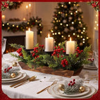 3 Pillar Christmas Table Centerpiece Christmas Candle Holder Artificial Norfolk Pine with Steel Base Frosted Arrangement for Home Decor - Image 3