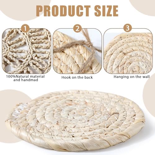 CroBlissful 7 Pcs Boho Wall Baskets Woven Seagrass Round, Vintage - Image 3
