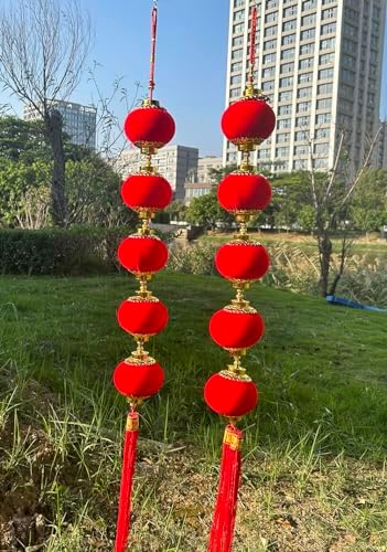 2String 10PCS 40Inch Pure Red Flannel Chinese Tassel Lantern Chinese New Year Decorations for Party Wedding Supplies Spring Festival Decorations Mid-Autumn Moon Festival Wedding Party Ornaments - Image 5