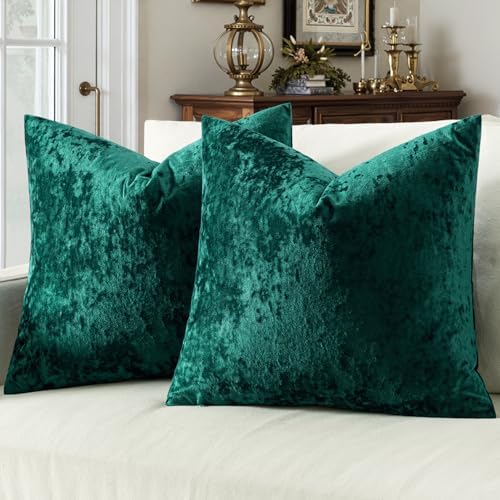 MIULEE Velvet Euro Sham Throw Pillow Covers Emerald Green 24x24 inch Set of 2 by MIULEE
