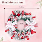 20" Artificial Christmas Wreath for Front Door with Balls Candy Cane Christmas Decorations for Indoor Outdoor Wall Window Home Holiday Xmas Decor - Image 2