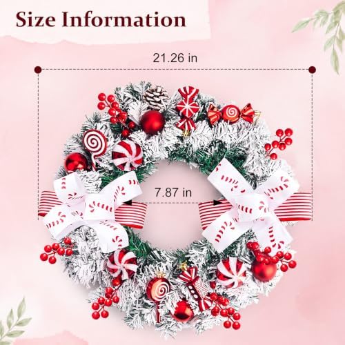 20" Artificial Christmas Wreath for Front Door with Balls Candy Cane Christmas Decorations for Indoor Outdoor Wall Window Home Holiday Xmas Decor - Image 2
