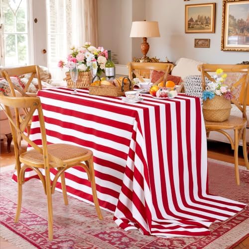Fanqisi 2 Packs Red and White Striped Tablecloth 57 x 84 Inch Waterproof Patriotic Table Cloth Rectangle Table Cover for Birthday Baby Shower Wedding Outdoor Summer Party Decoration - Image 5
