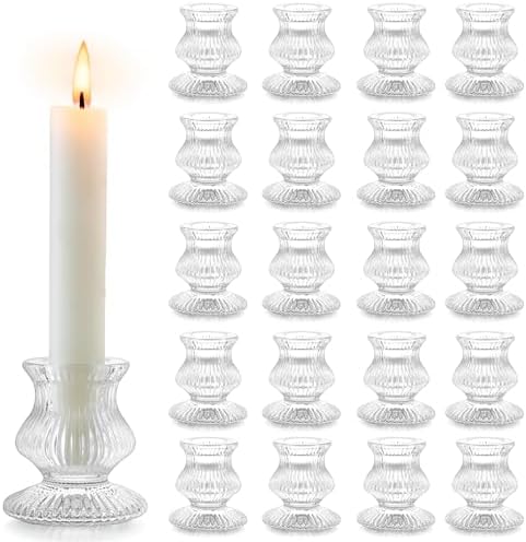 Romadedi Small Ribbed Glass Taper Candle Holder, Clear, Pack of 20 by ROMADEDI